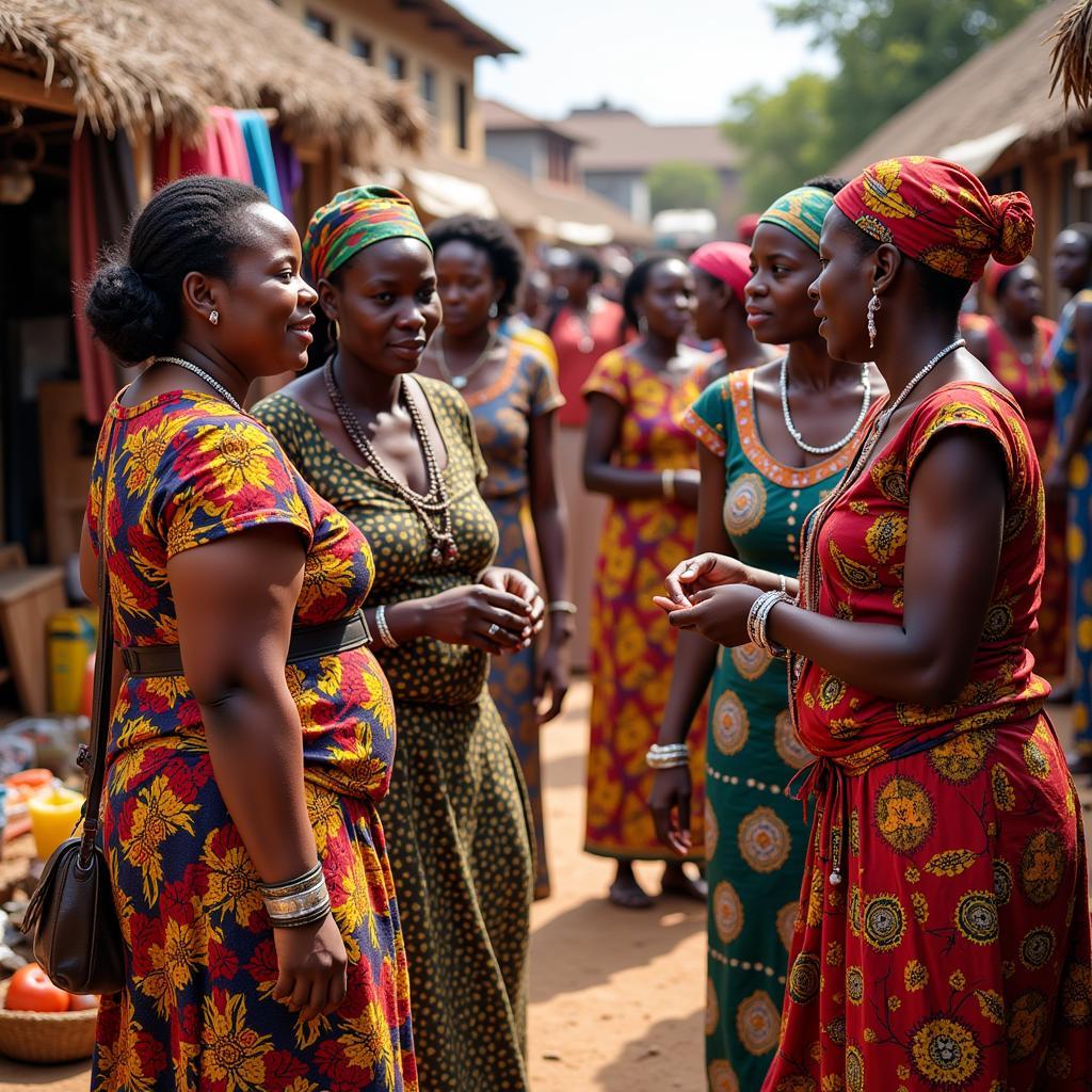 African Women in Traditional Clothing at a Bustling Market