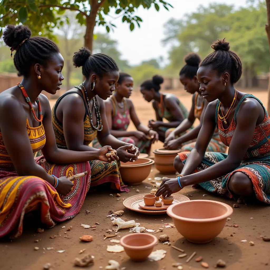 Women Creating Traditional Crafts in an African Village