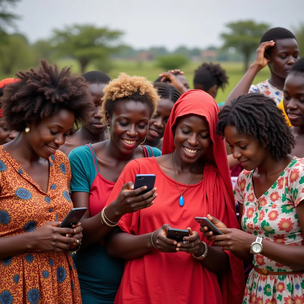 African women smiling and using mobile phones