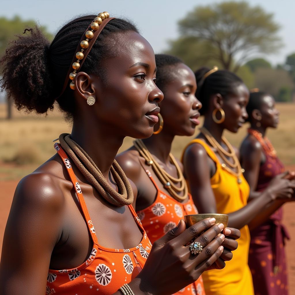 African Women Wearing Bronze Bangles