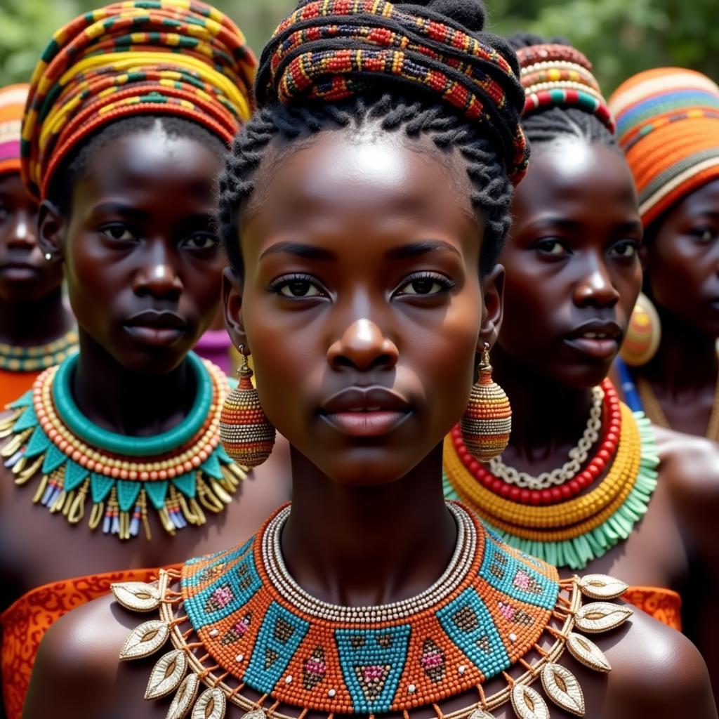 African Women Wearing Traditional Beaded Jewelry