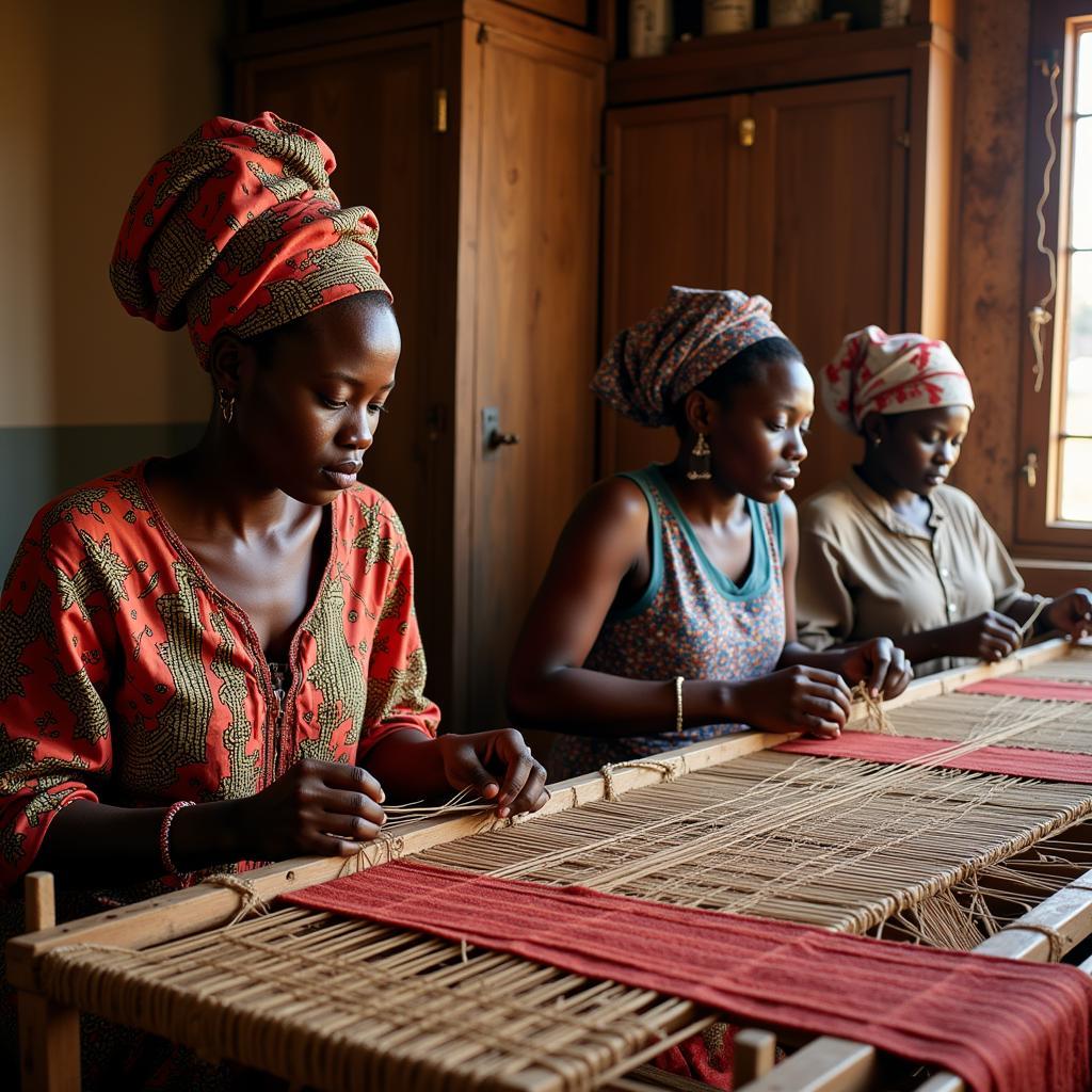 African women weaving traditional textiles