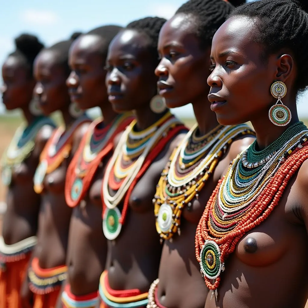 African Women Adorned with Traditional Beaded Jewelry