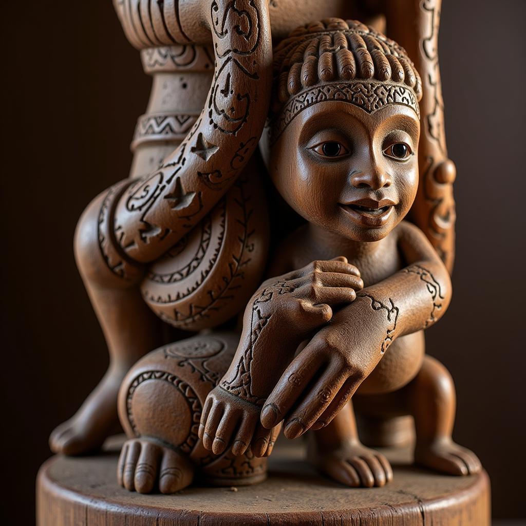 Intricate Design in African Wood Carving