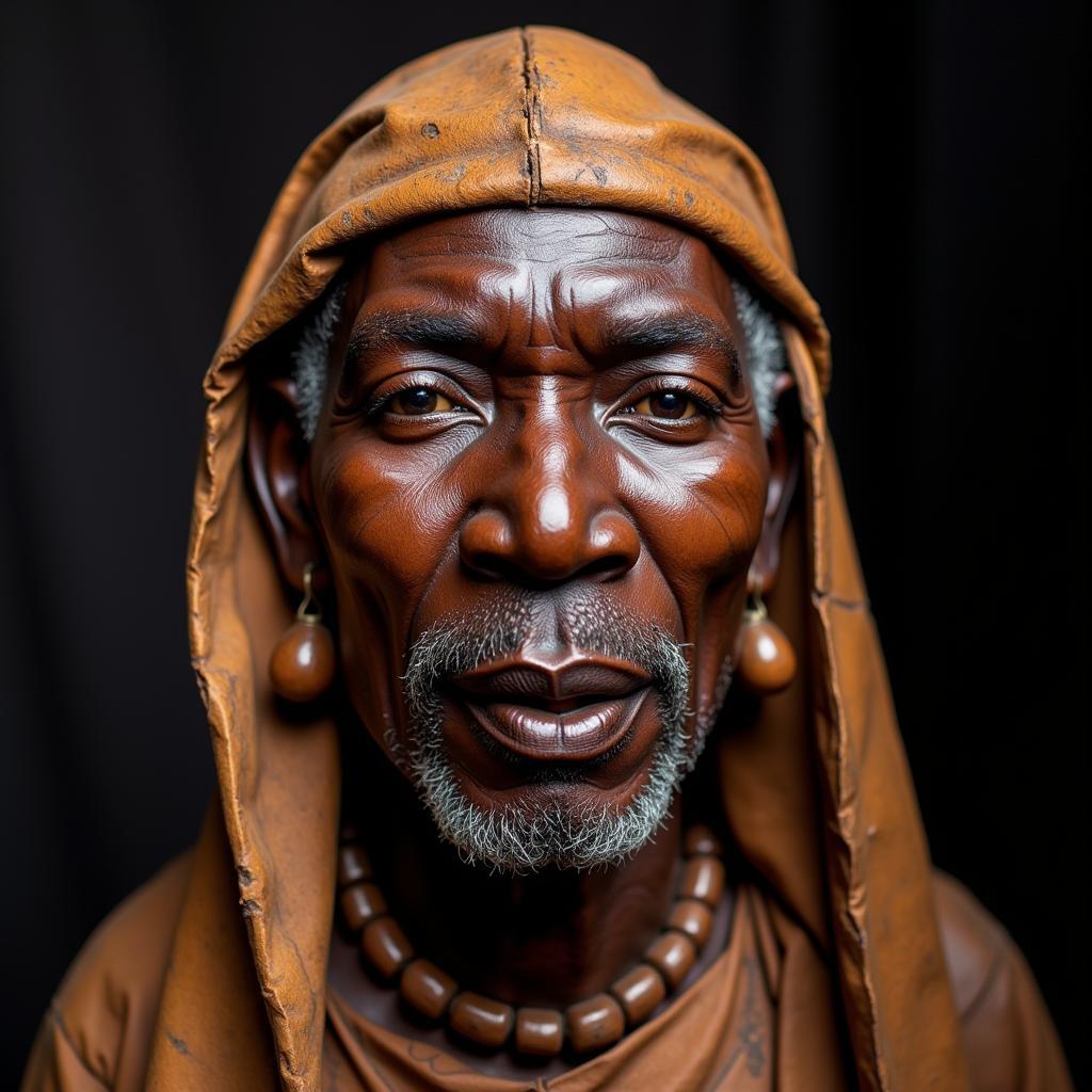 African Wooden Sculpture Depicting a Tribal Elder