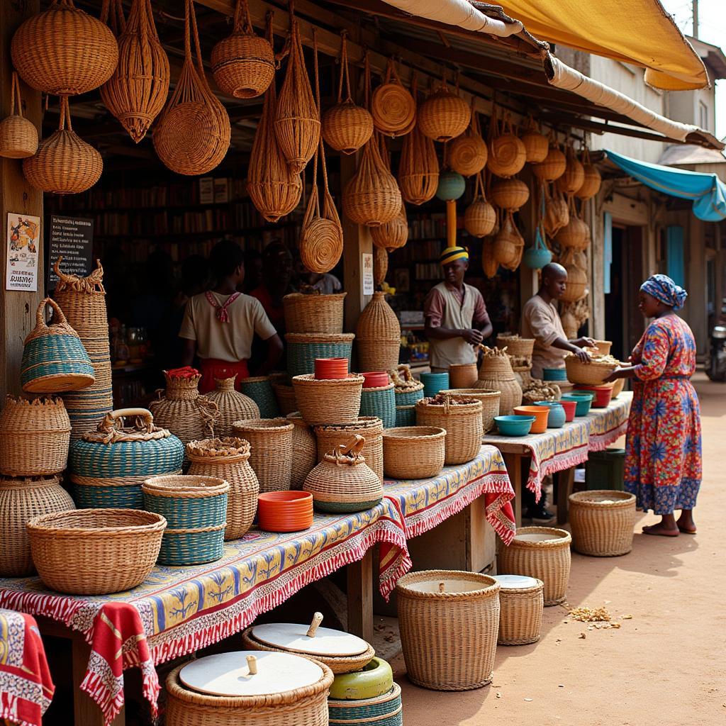 Intricately Woven African Baskets at a Local Market