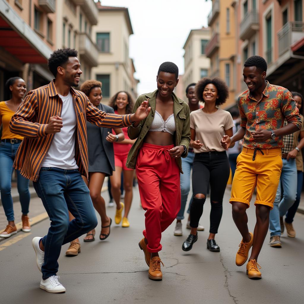 Young Africans Dancing on a City Street