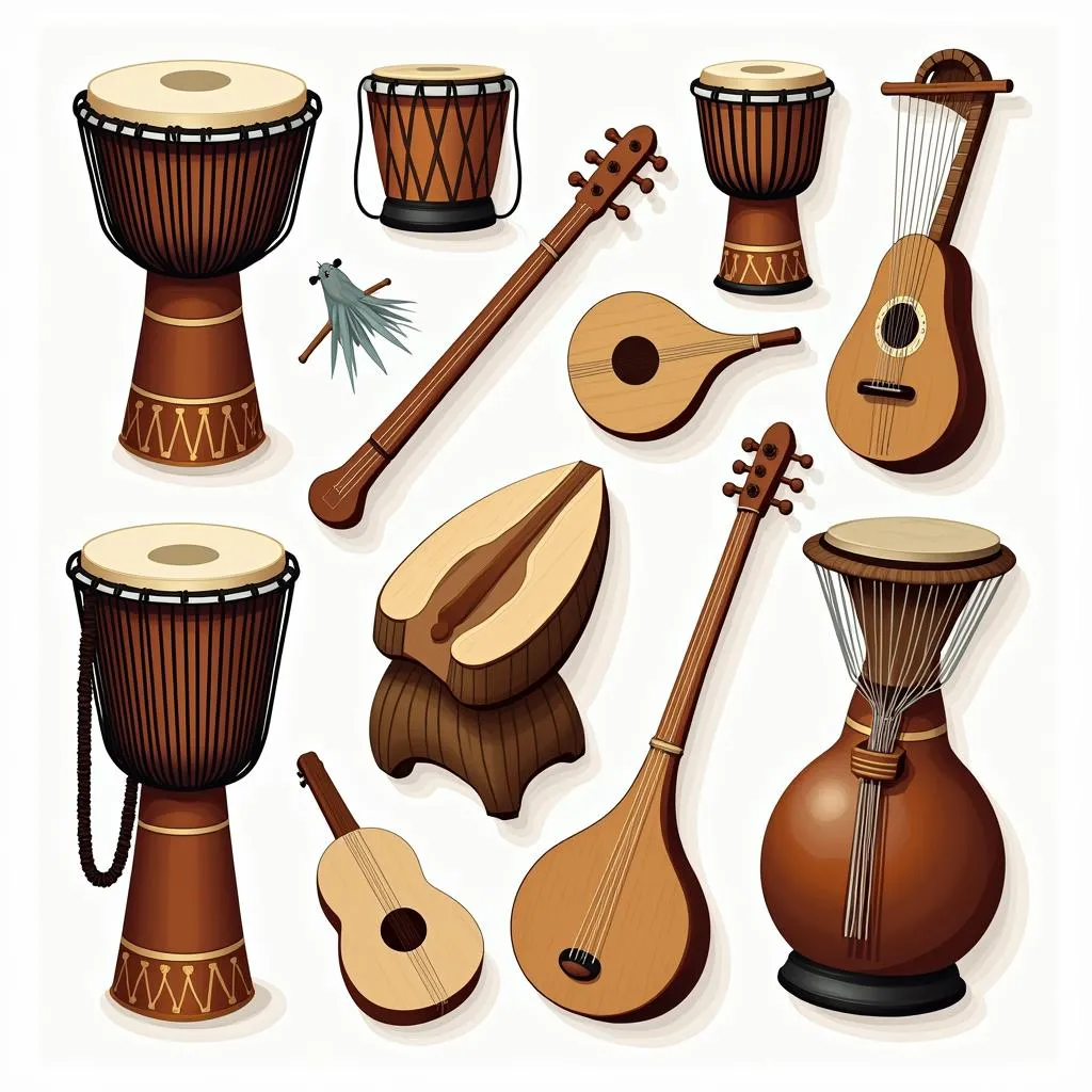 A diverse range of instruments used in African music