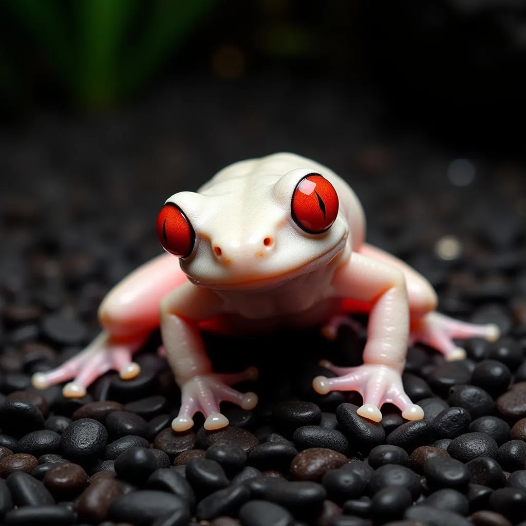 Albino African dwarf frog on gravel