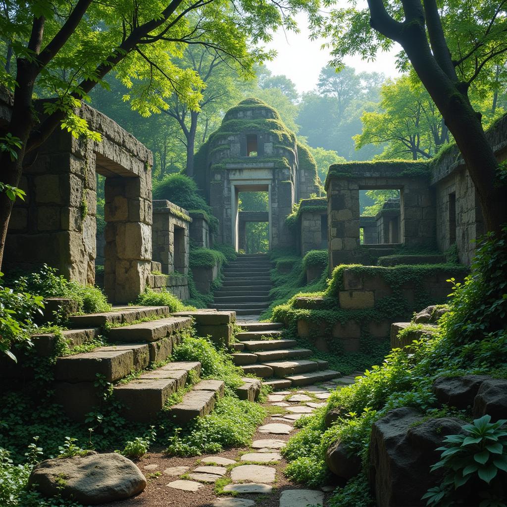 Ancient city ruins overtaken by the African forest