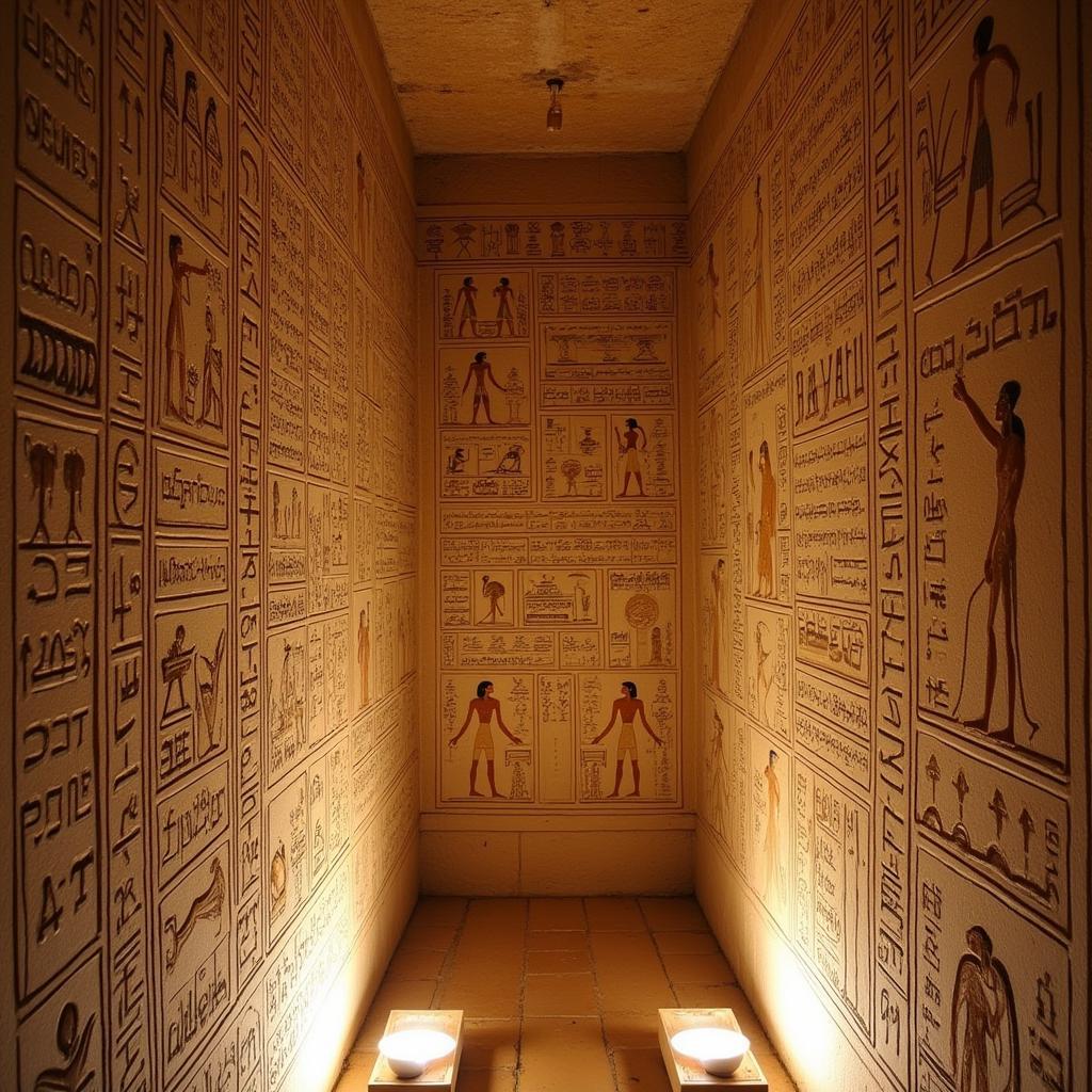 Ancient Egyptian Hieroglyphics Carved into Tomb Walls