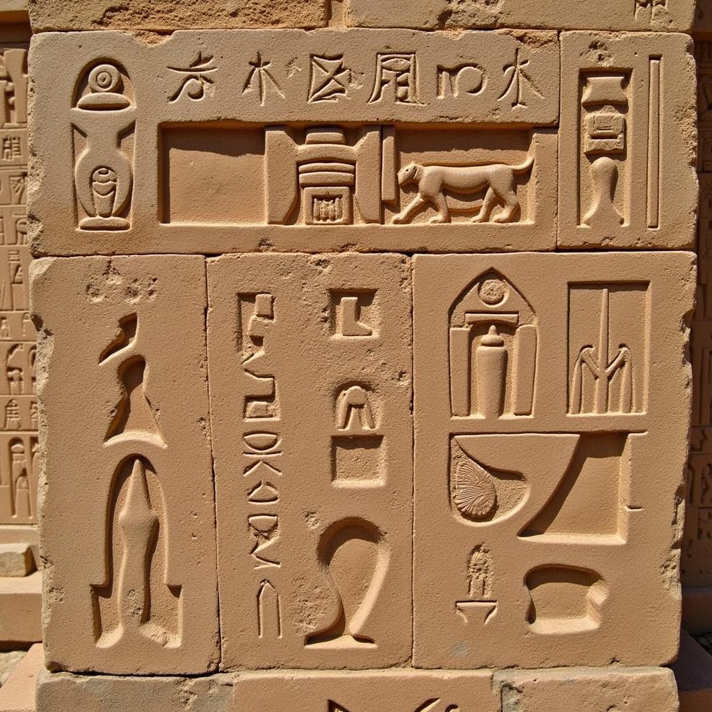 Ancient Egyptian Hieroglyphs on Temple Wall