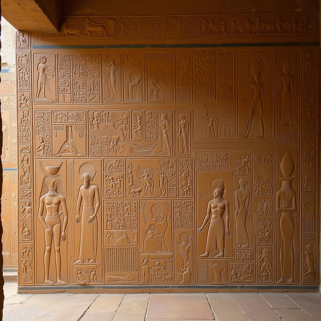 Ancient Egyptian Hieroglyphs on Tomb Wall