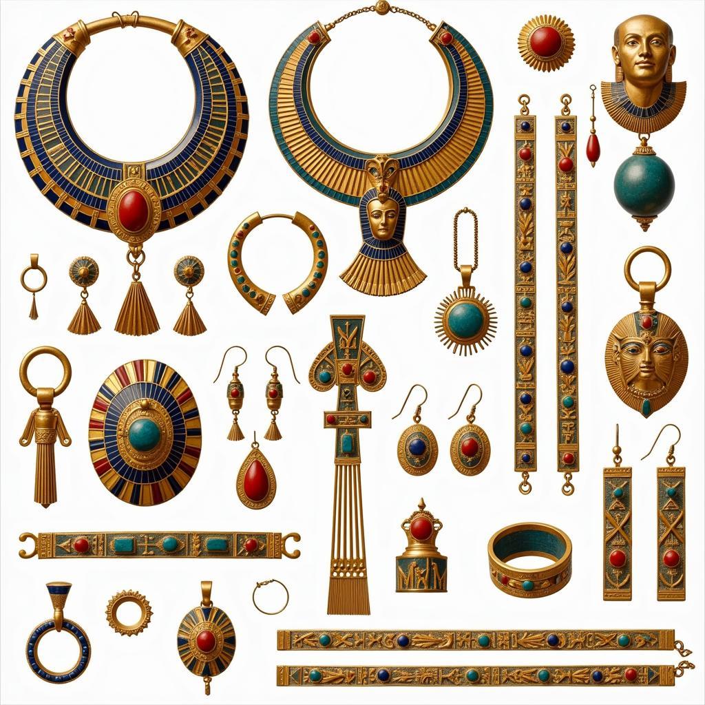 Ancient Egyptian Jewelry: A Collection of Gold, Lapis Lazuli, and Carnelian Pieces