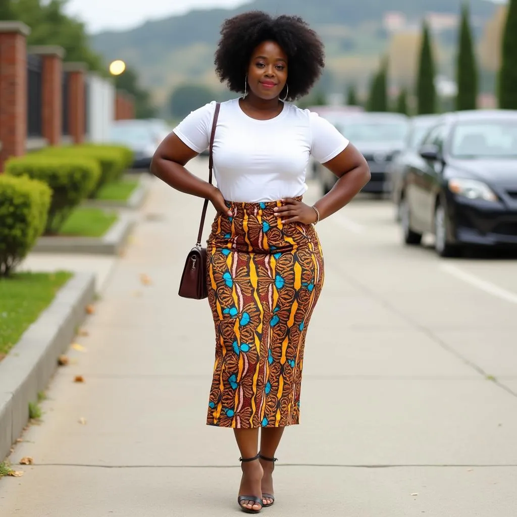 Ankara Skirt and White Tee Outfit