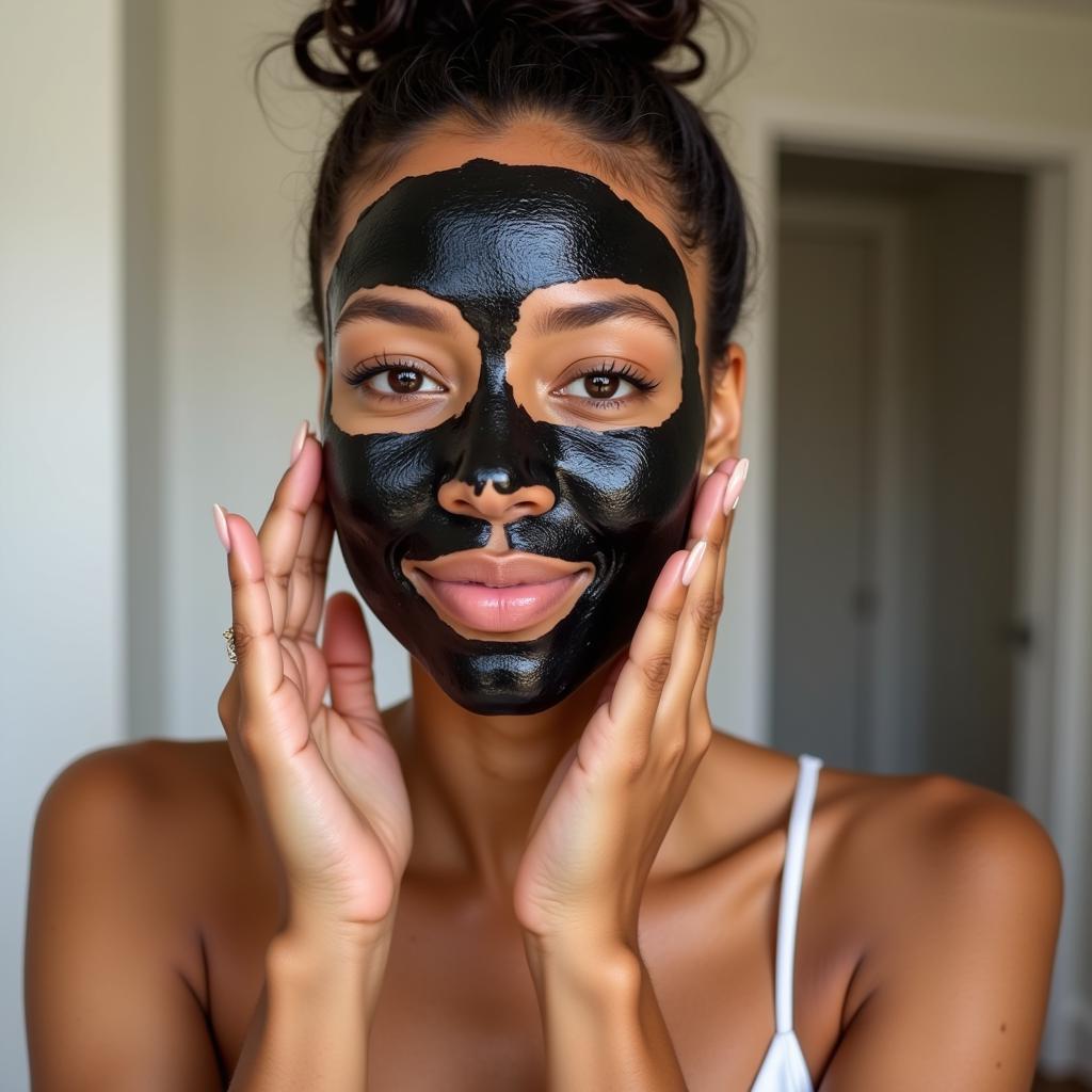 Applying African Black Soap Facial Mask