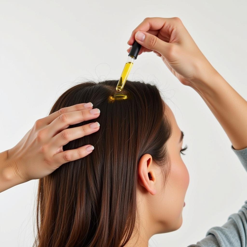 Applying Hair Growth Oil to African American Hair