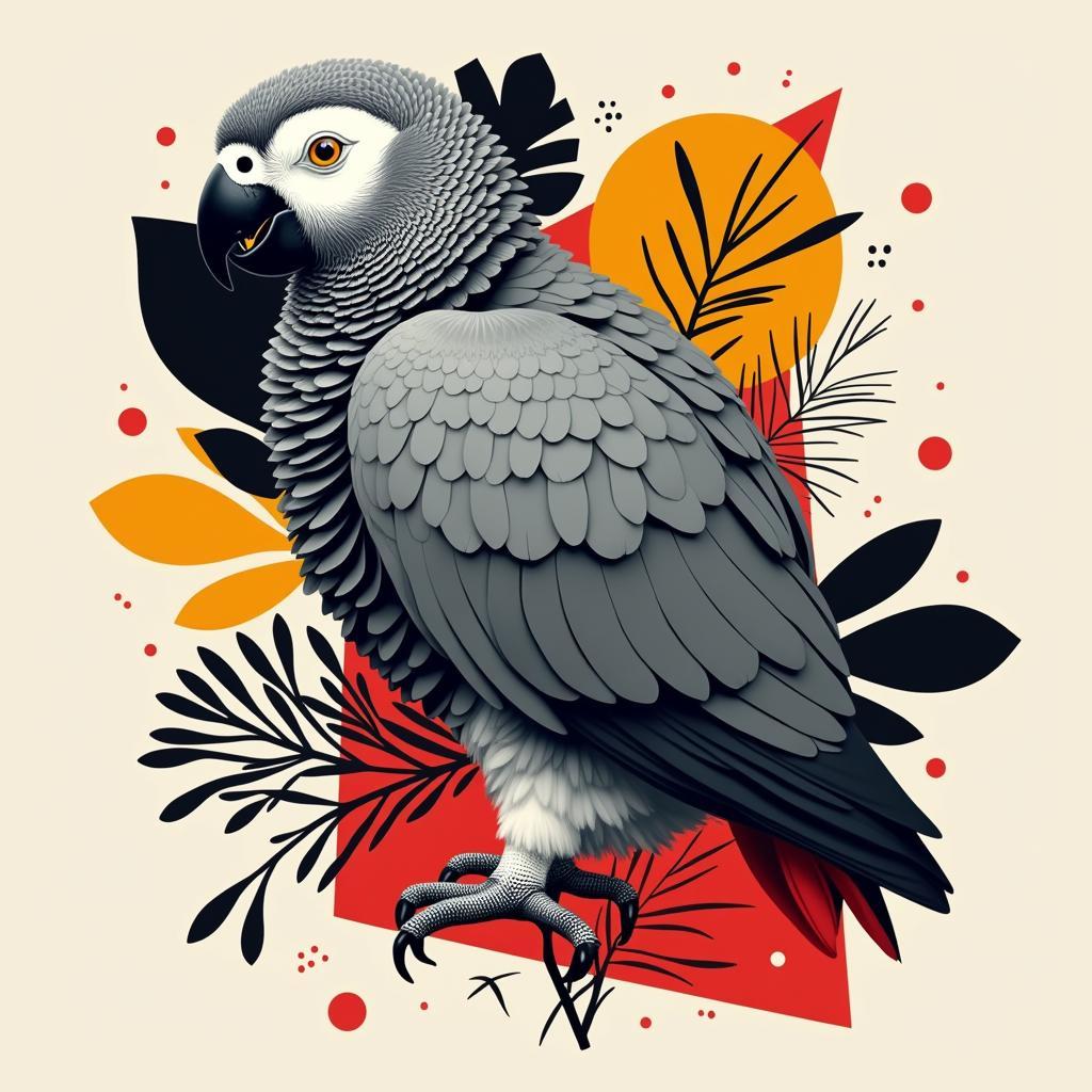 Artistic African Gray Parrot Feather Pattern Wallpaper 