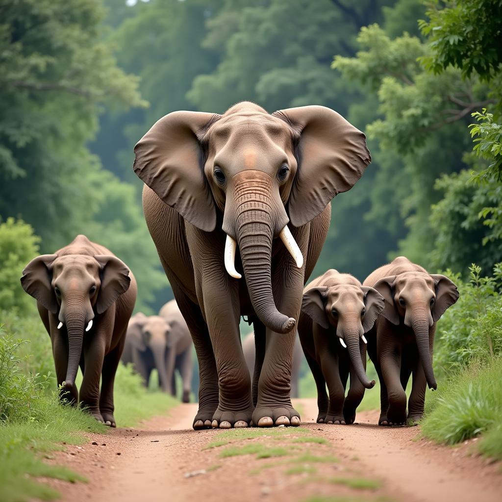 Asian Elephant Family Group