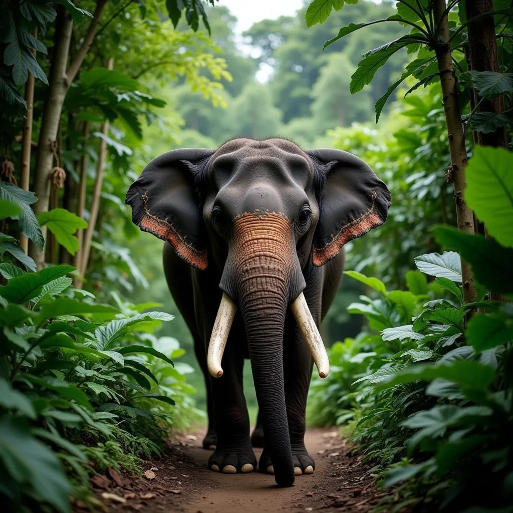 Asian Elephant in a Lush Rainforest