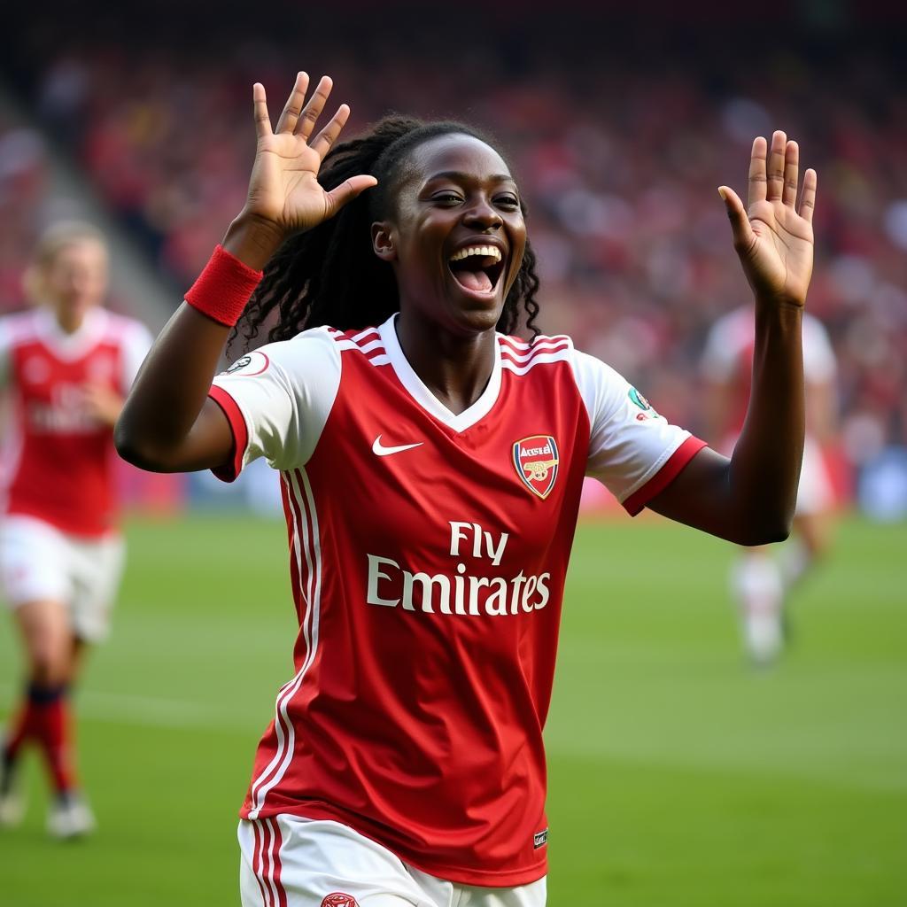 Asisat Oshoala celebrates scoring a goal