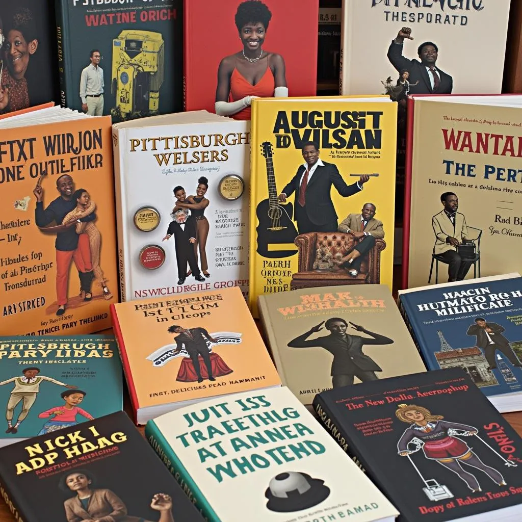 A collection of books representing August Wilson's Pittsburgh Cycle plays