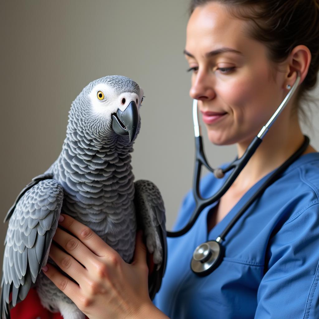 Avian Vet Checking an African Grey Parrot