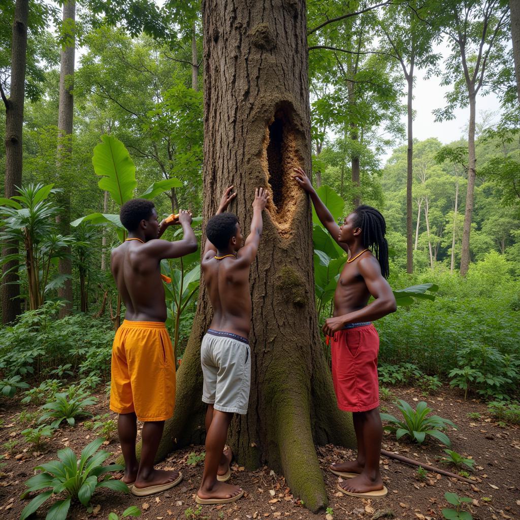 Ba'Aka People Gathering Honey