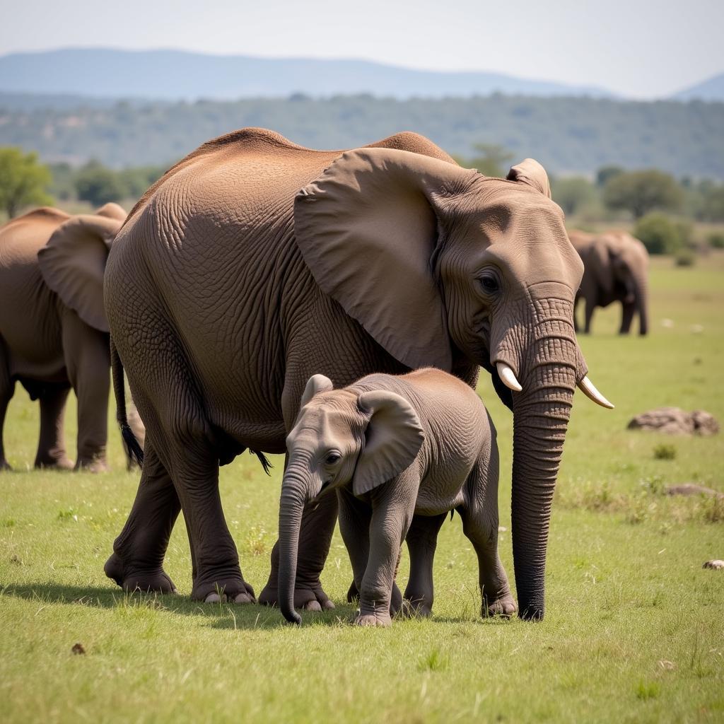 Baby African Elephant with its Mother