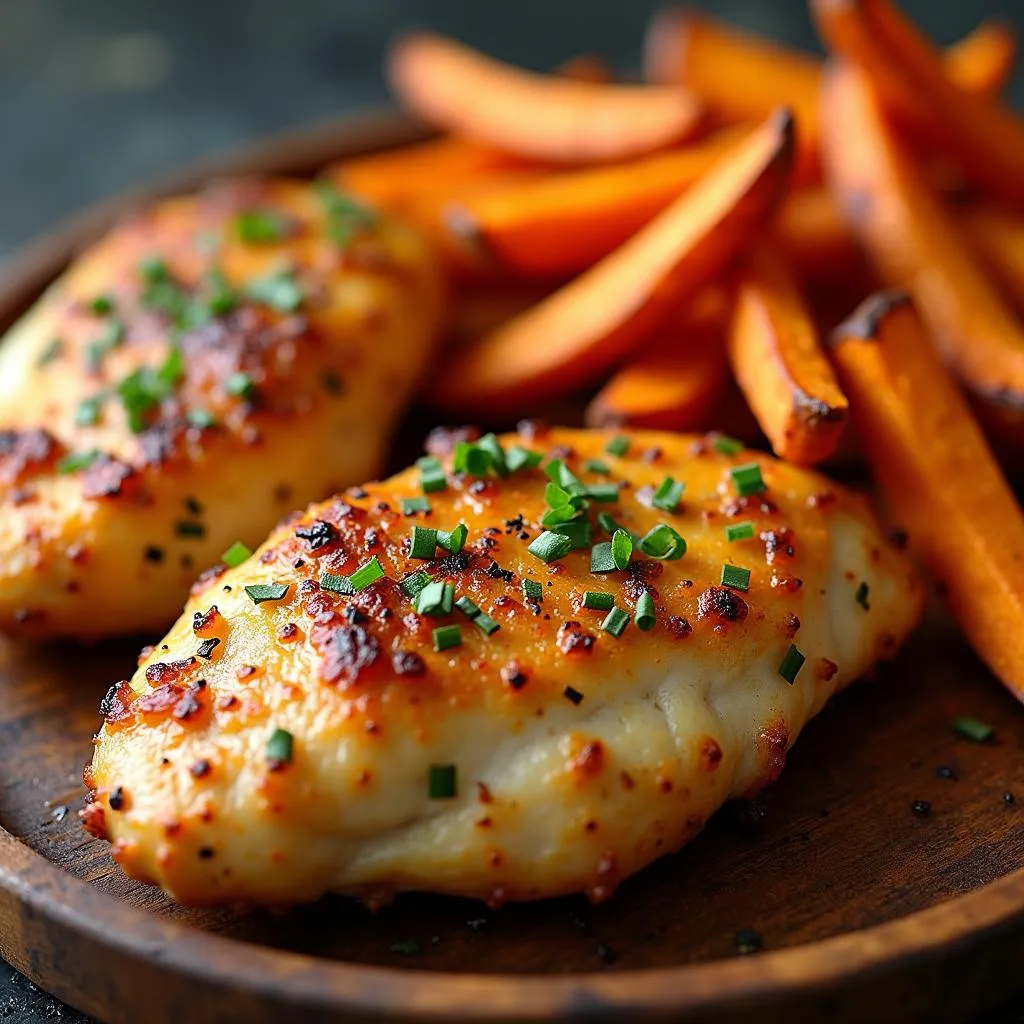 Baked Chicken and Sweet Potato Fries