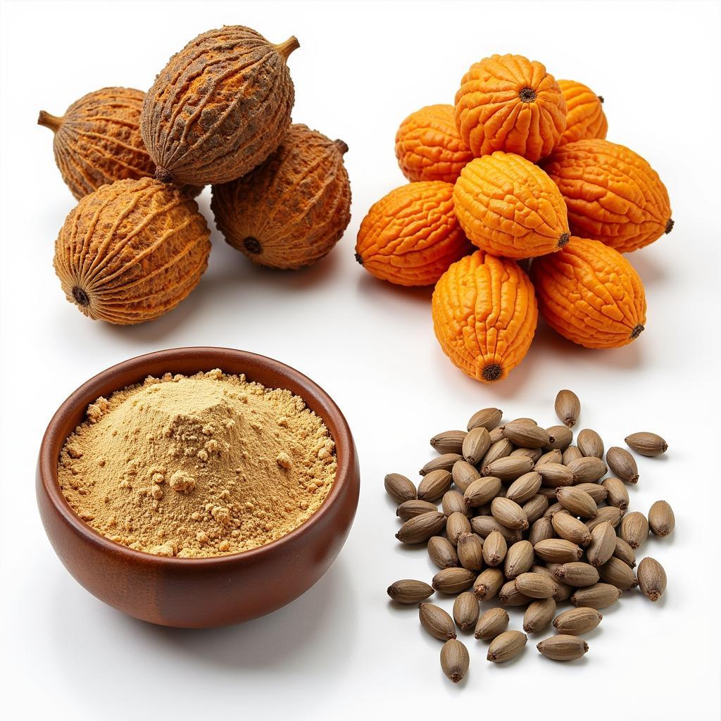 Baobab fruit, powder, and seeds