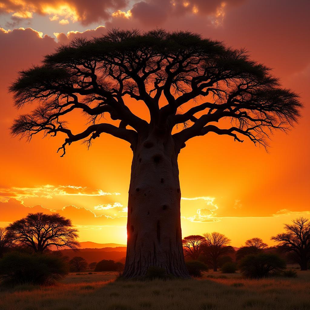 Baobab tree in the African savannah