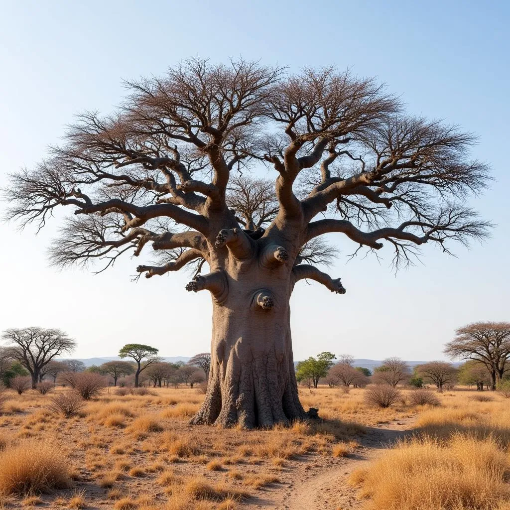 African baobab tree growing in the savanna