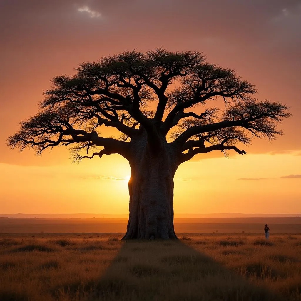 Baobab tree in the African savanna