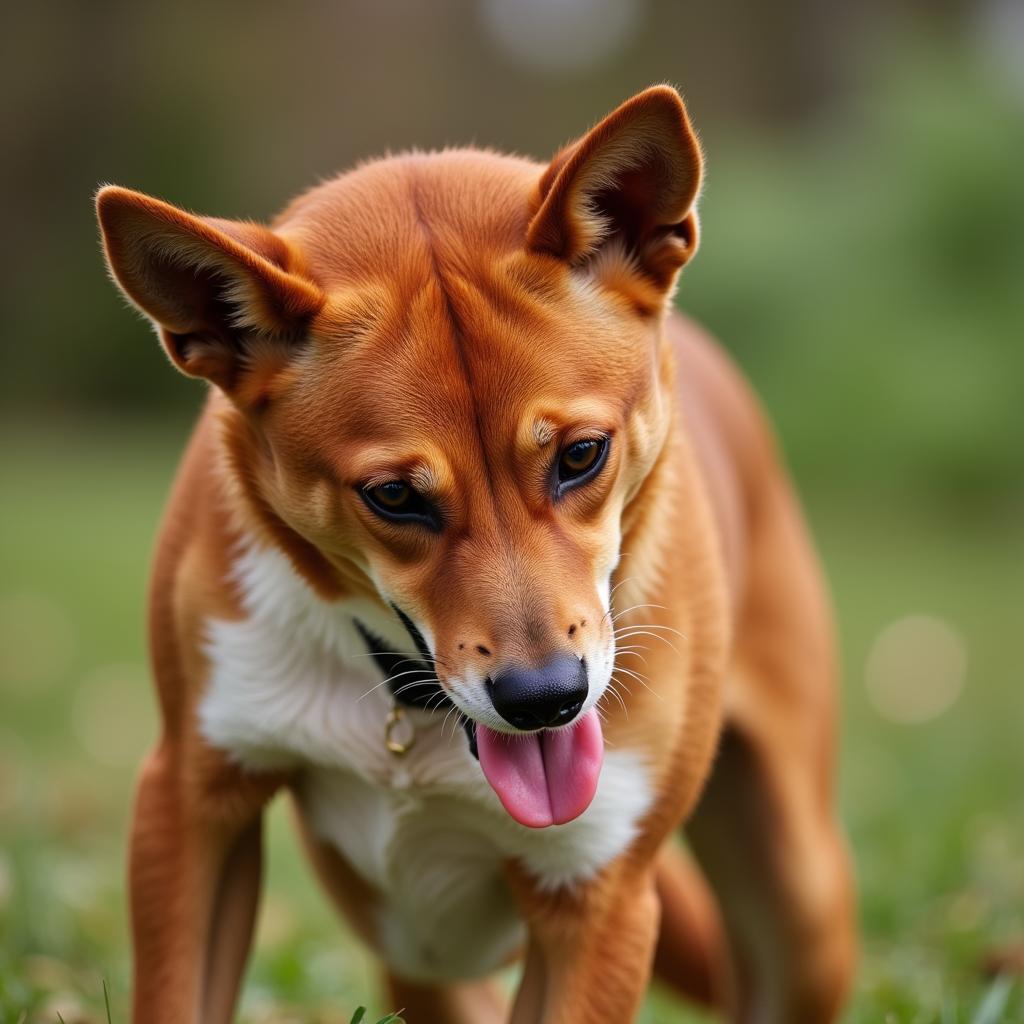 Basenji grooming its coat