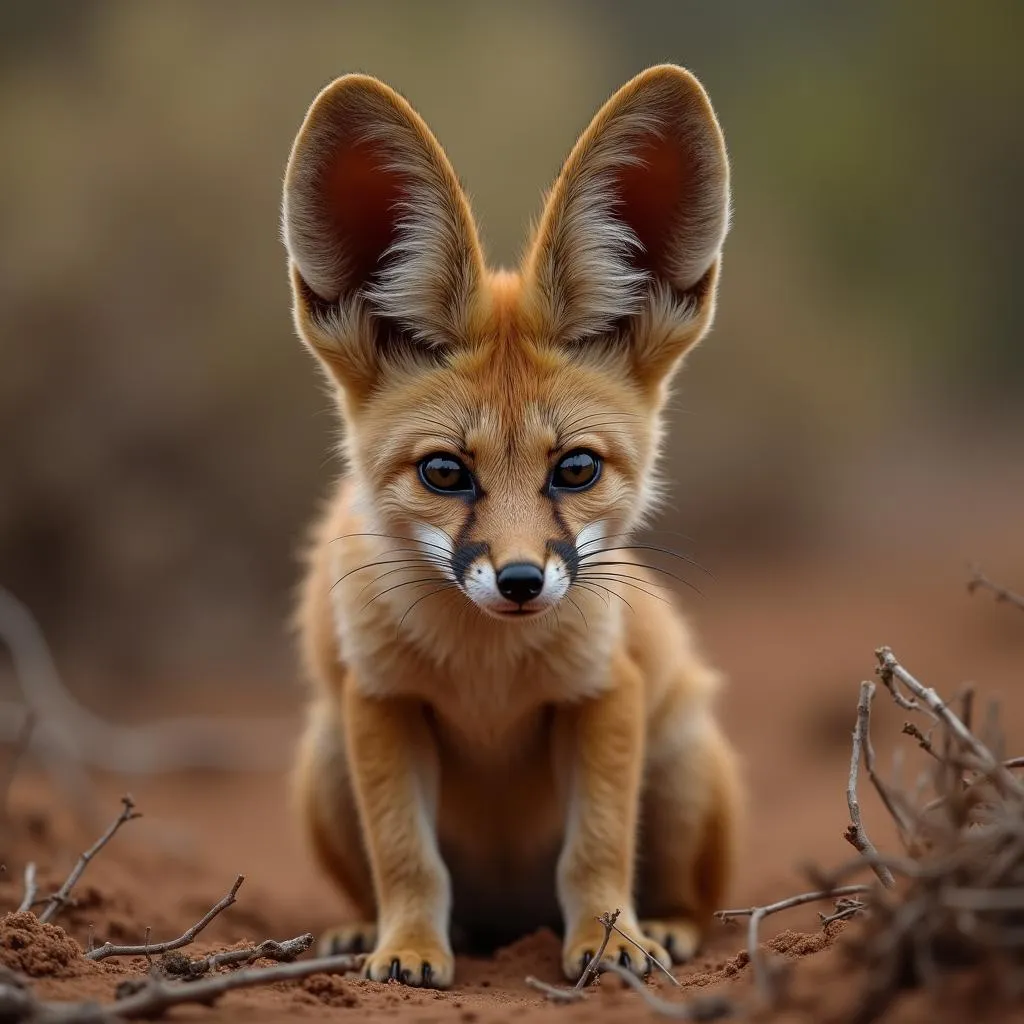 Bat-Eared Fox Foraging at Night