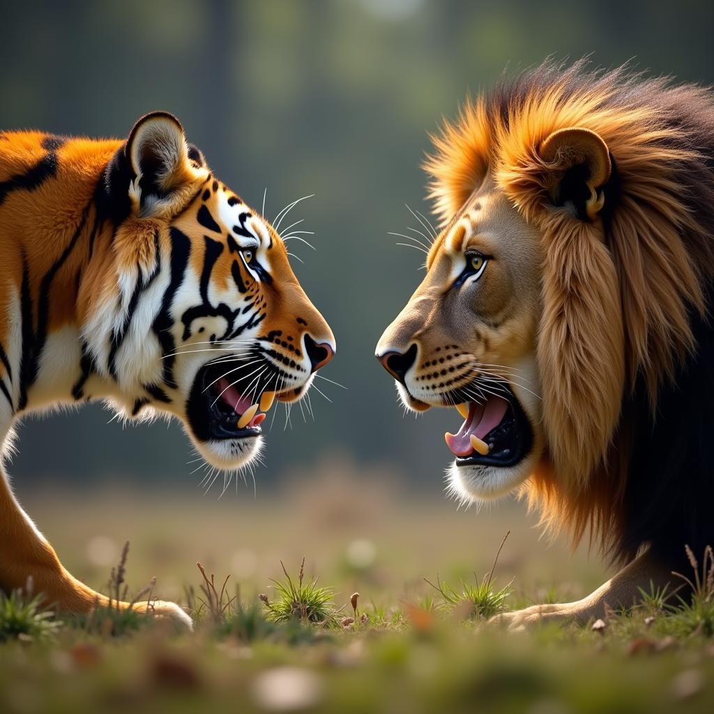 Bengal tiger and African lion in a hypothetical face-off