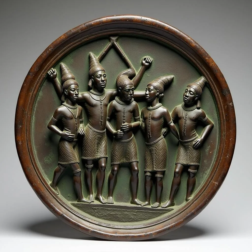 Benin Bronze Plaque Depicting a Military Scene