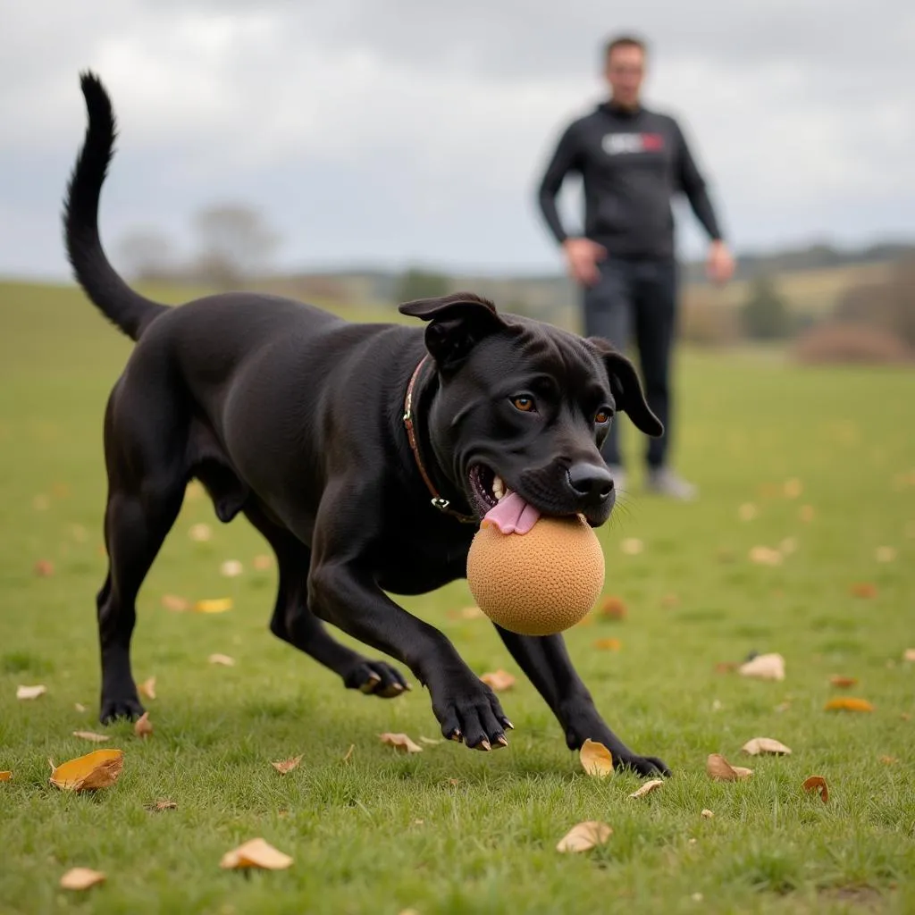 Black African Boerboel Playing with Owner