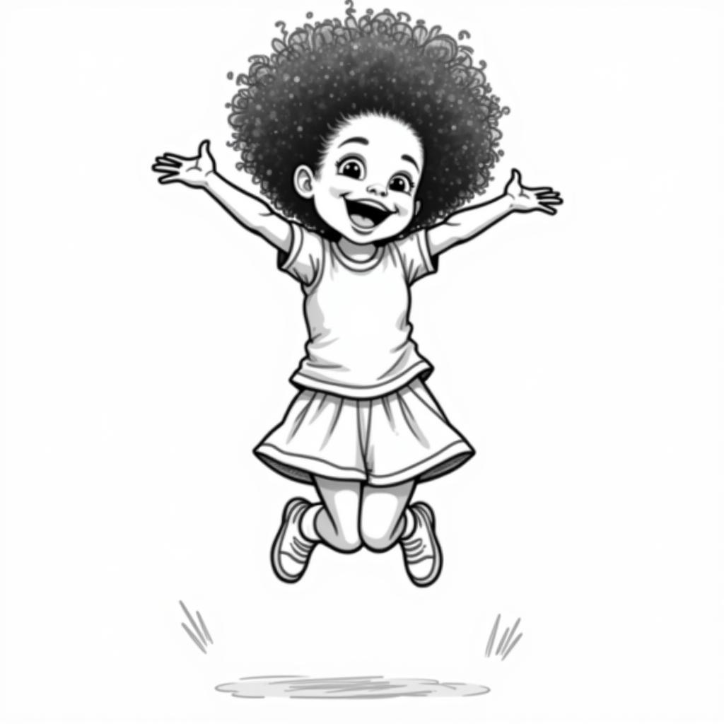 Black Girl Line Art with Afro: Joyful Expression