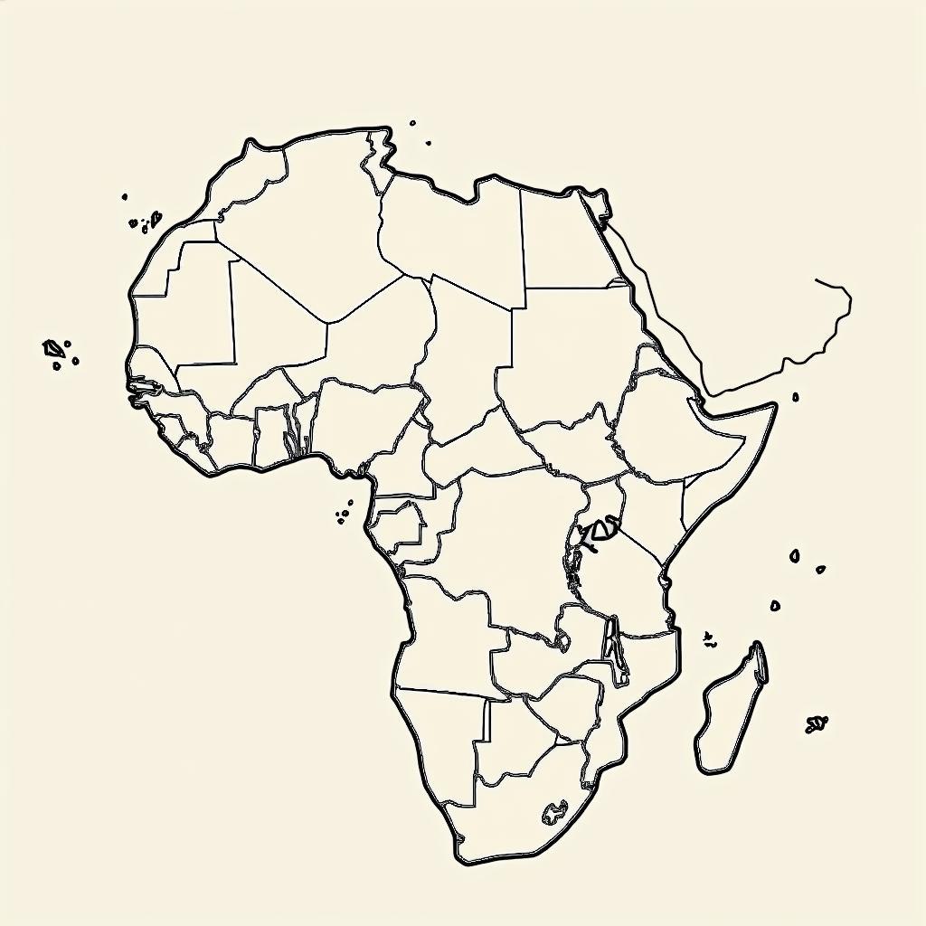 Blank World Map Centered on Africa