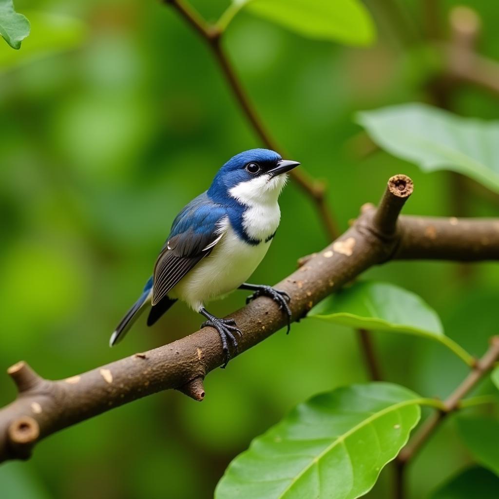 Blue and White Faced Woodland Bird