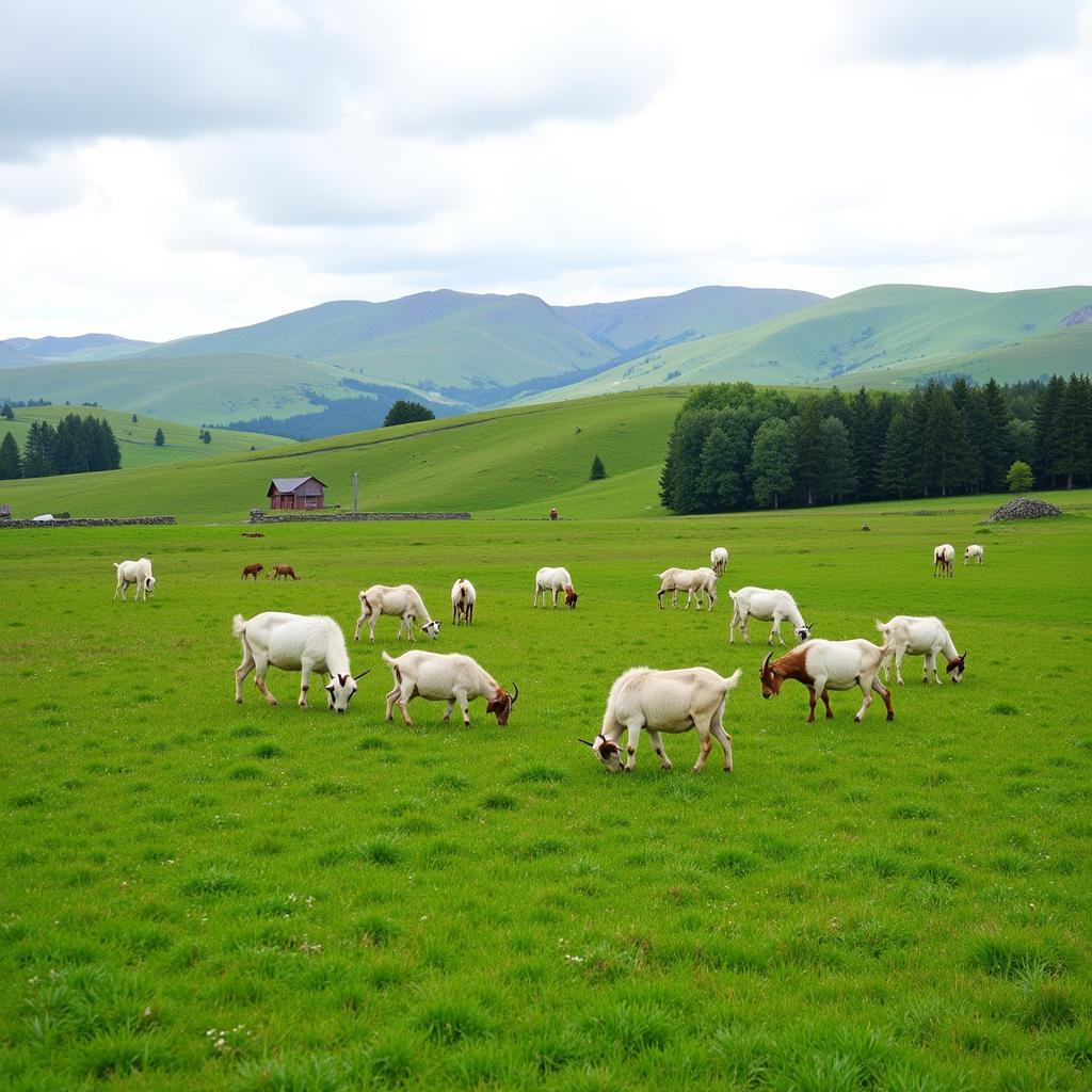 Herd of Boer goats grazing on pasture