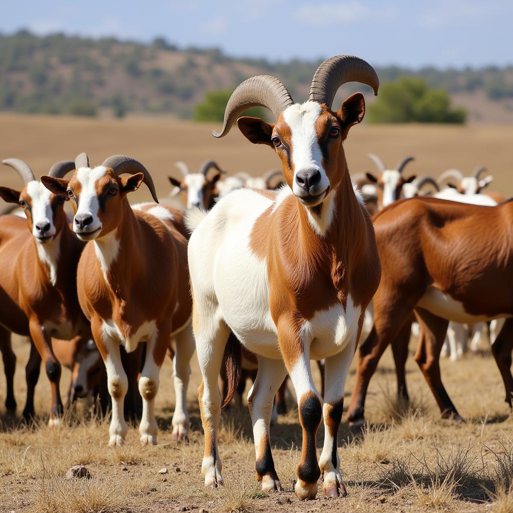 Boer goats grazing on a South African farm