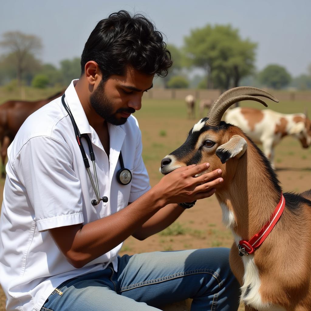 Veterinarian Examining a Boer Goat in India