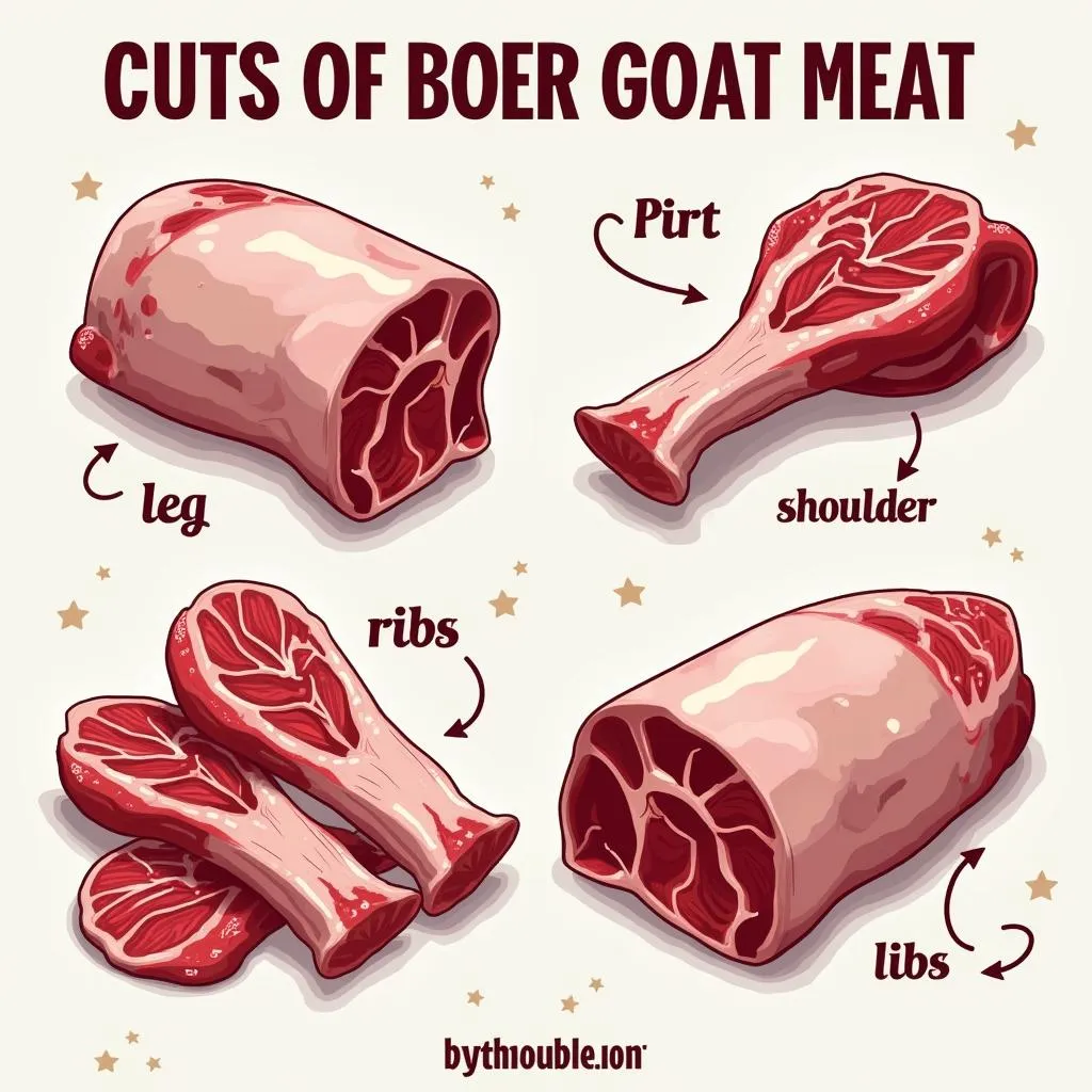 Different cuts of Boer goat meat available in India