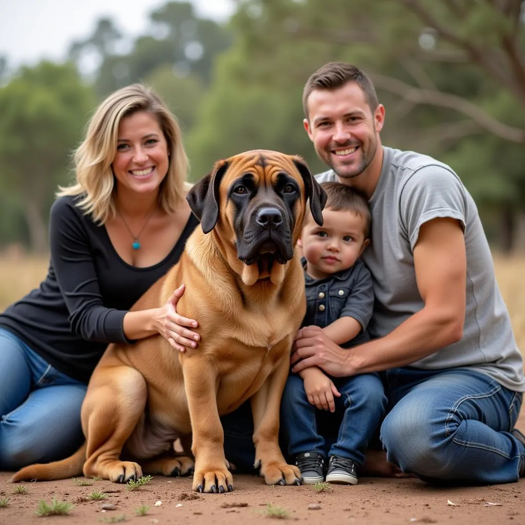 Boerboel Interacting with a Family