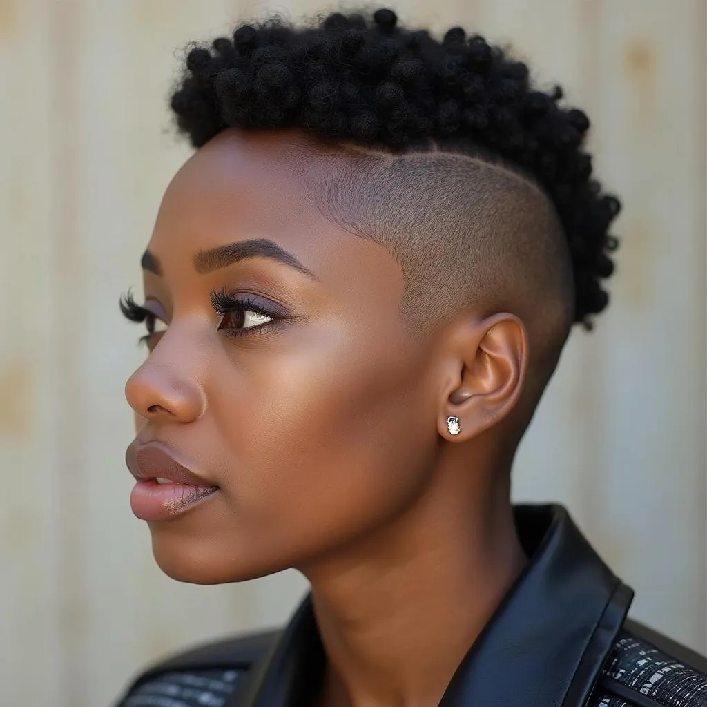 African American woman with a short weave styled with an undercut