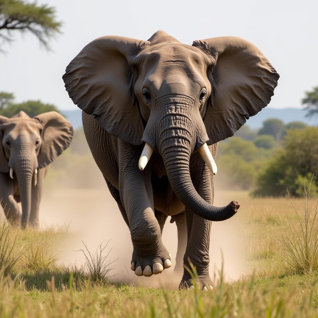 Elephant charging in Botswana