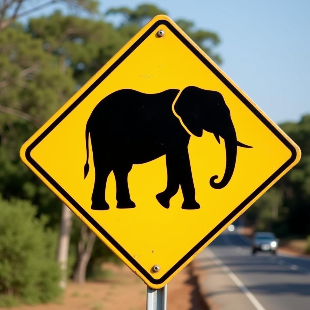 Elephant crossing warning sign in Botswana